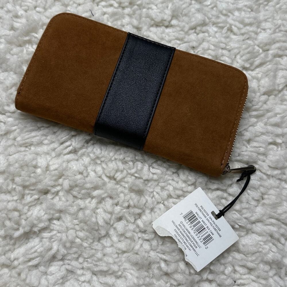 Mark & Hall Brown Black Faux Suede Faux Leather Long Zipper Wallet Wrist Strap - Picture 4 of 4